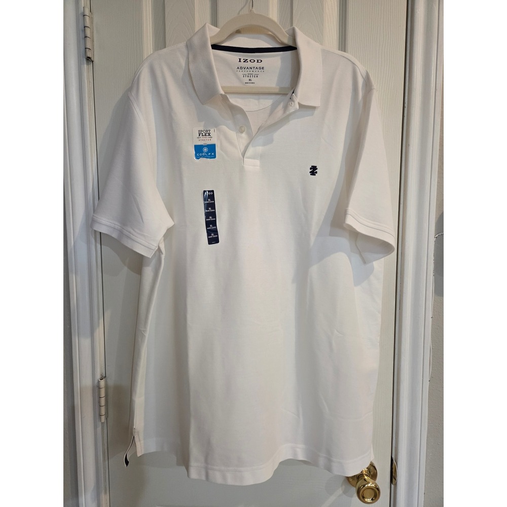 IZOD Advantage Performance Polo Shirt Mens XL White Sport Flex Stretch 45BK298
